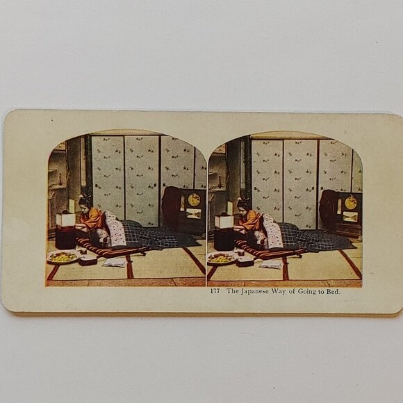 Vintage Stereograph Card DOUBLE SIDED Full Colour Japan Kyoto - Picture 1 of 4